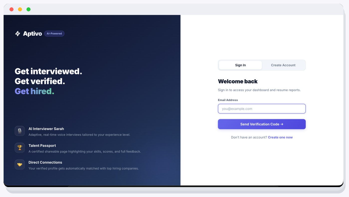 Passwordless email code sign-in screen with three core product promises beside the form