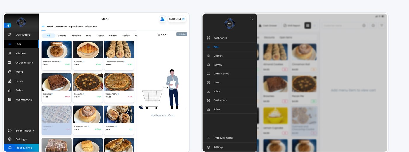 Side by side comparison: permanently docked sidebar versus a collapsible on-demand drawer