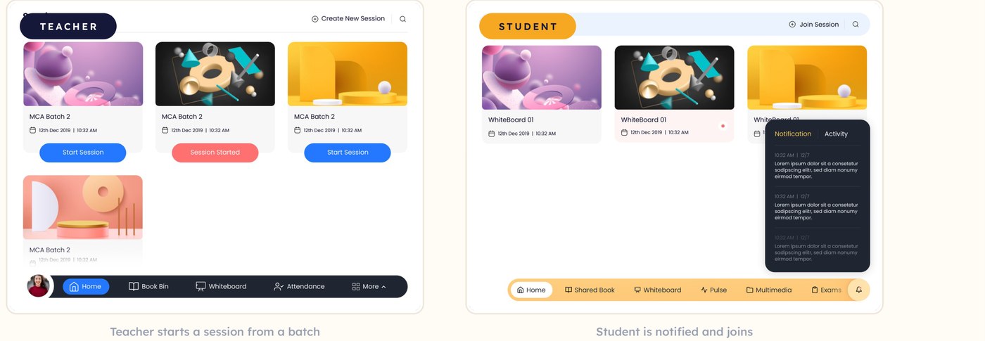 Teacher starting a session from a batch, and student notified and joining