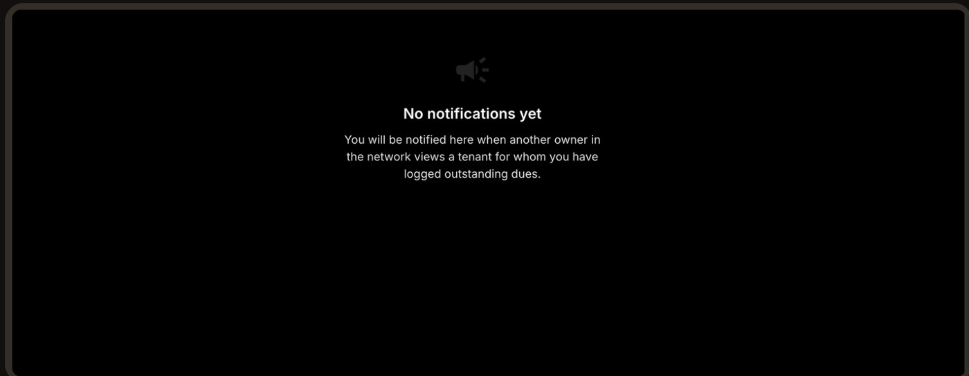 Network alerts screen, currently showing an empty state with no notifications yet
